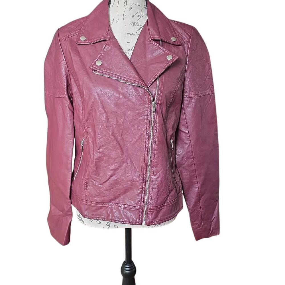 Forever 21 Women's Size Large Mauve Red Faux Leather Moto Jacket
